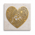 Gold Love Heart Stainless Steel Wall Art on Stone-Look Tile