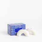Set of 2 Small Candle Arch Holders | White with White Dots