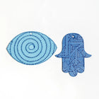 Set of Lucky Eye and a Medium Hamsa | Sky Blue and Blue with Blue Pattern