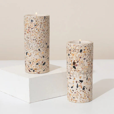 Candleholders designed for Shabbat made of rich terrazzo in luxurious colors, with "Shabbat Shalom" engraving - Terrazzo series (Copy)  High / Stone