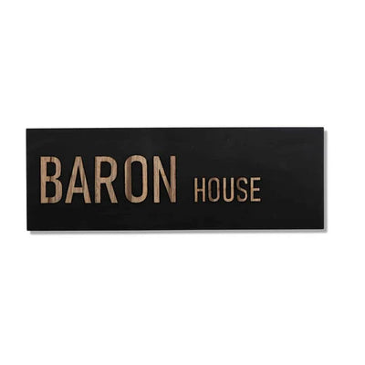A custom-designed black concrete house entrance sign with wooden lettering - HOUSE series (Copy)  Full Entry Set (Door Sign & Number Sign & Mezuzah