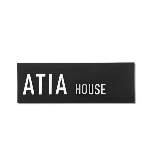 Handcrafted black concrete house entrance sign with silver lettering - HOUSE series  Door sign + Mezuzah case + number sign