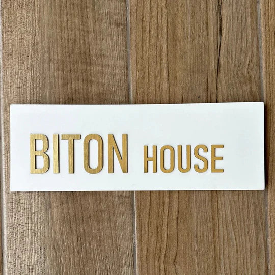 Personalized door sign made of clean white concrete with gold lettering - HOUSE series (Copy)  Full Entry Set (Door Sign & Number Sign & Mezuzah