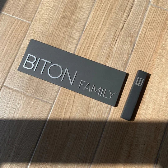 Designed black concrete entrance door sign with silver lettering - Family series (Copy) 