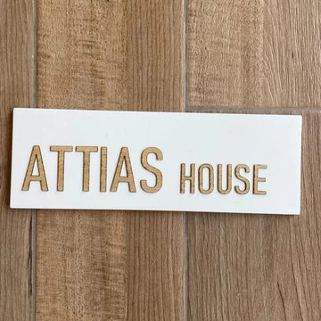 Handmade house sign made of clean white concrete with wooden lettering - HOUSE series (Copy)  Full Entry Set (Door Sign & Number Sign & Mezuzah