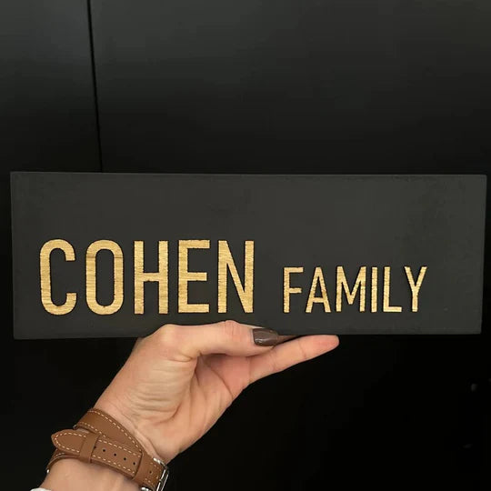 A custom-designed black concrete house entrance sign with wooden lettering - HOUSE series (Copy) 