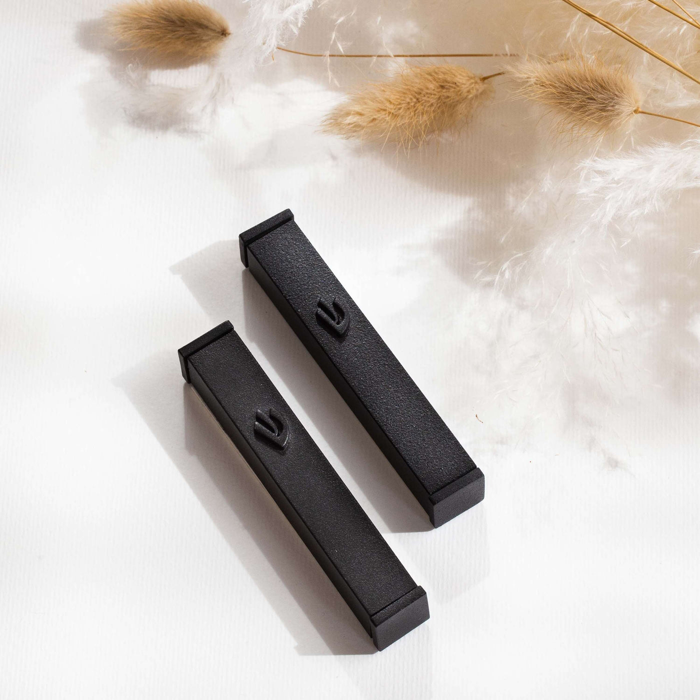 Candy Mezuzah – Neutral Gray with Simple, Elegant Striping  L - 6" (Fits 4" or 5" scroll) / Black