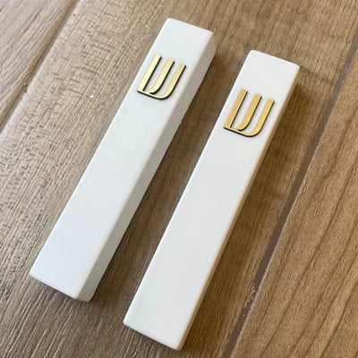 Personalized door sign made of clean white concrete with gold lettering - HOUSE series (Copy)  Door Sign + Mezuzah Case