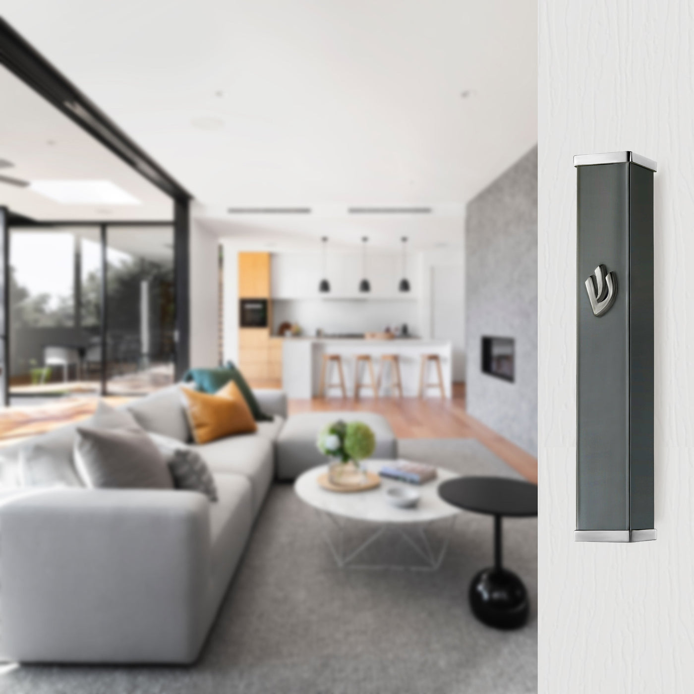 Candy Mezuzah – Sparkling Gray with Contemporary Lines  L - 6" (Fits 4" or 5" scroll) / Dark Gray