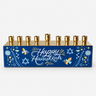 Blue Floral Festive Hanukkah Menorah