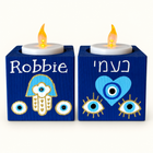 Personalized Shabbat Candle Holder Set - Hamsa & Hearts