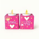 Personalized Shabbat Candle Holder Set - Princess & Hearts