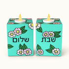 Customized Flower Shabbat Candle Holder Set