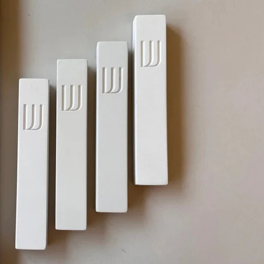 A personalized family sign with engraved names in white concrete with silver lettering (Copy)  Name + Family Name / Door Sign + Mezuzah Case