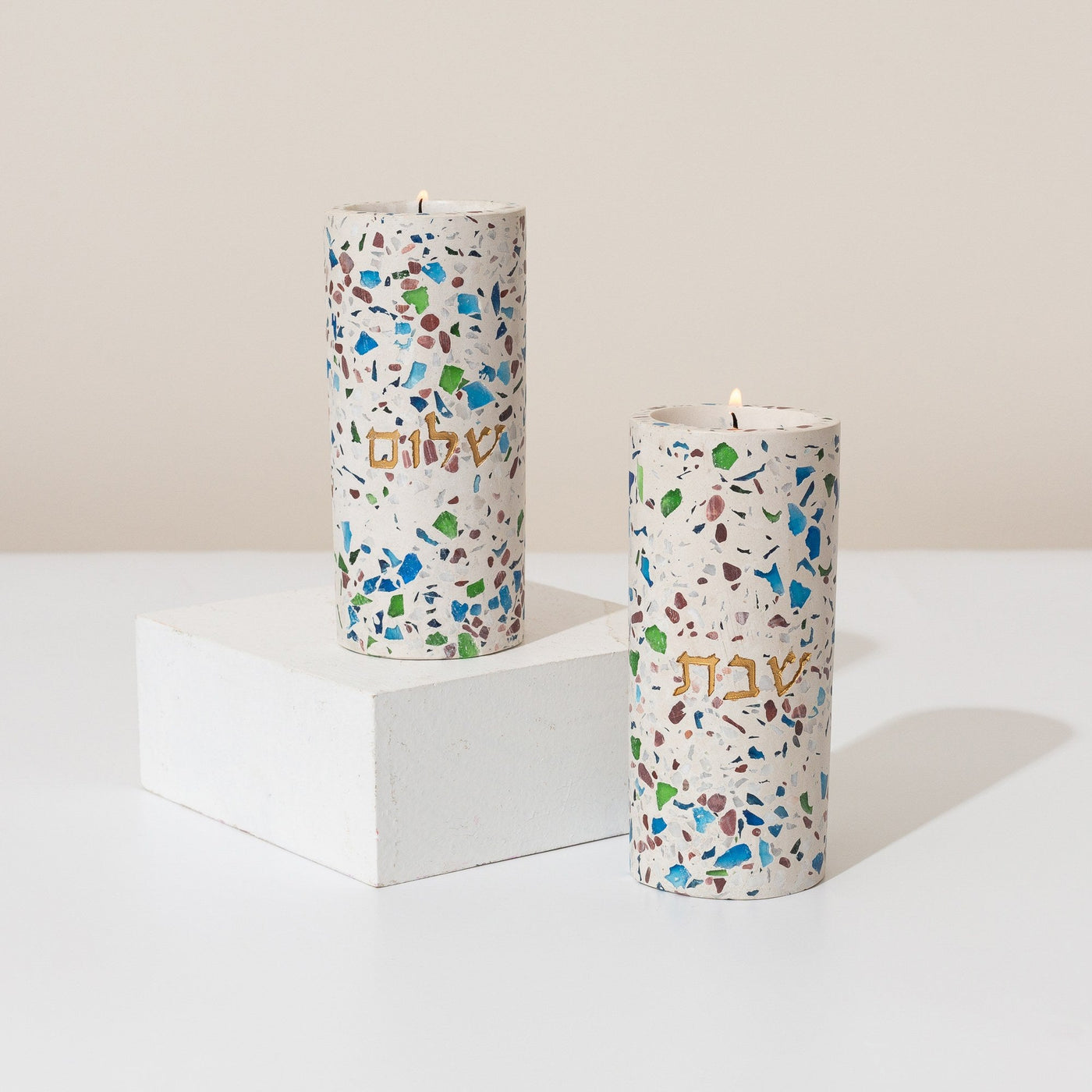 Handcrafted Shabbat Candlesticks – Terrazzo Series 