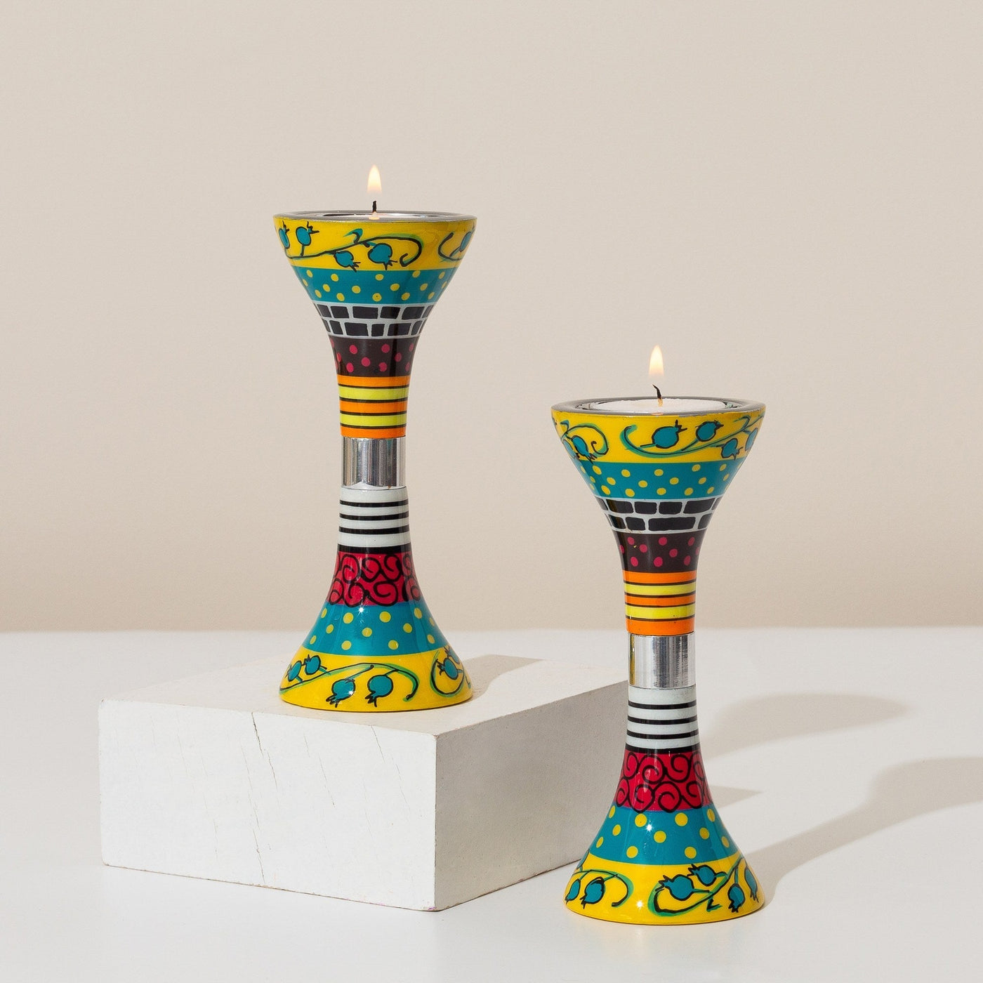 Handcrafted Shabbat Candlesticks in Yellow Cast Aluminum - Premium Short