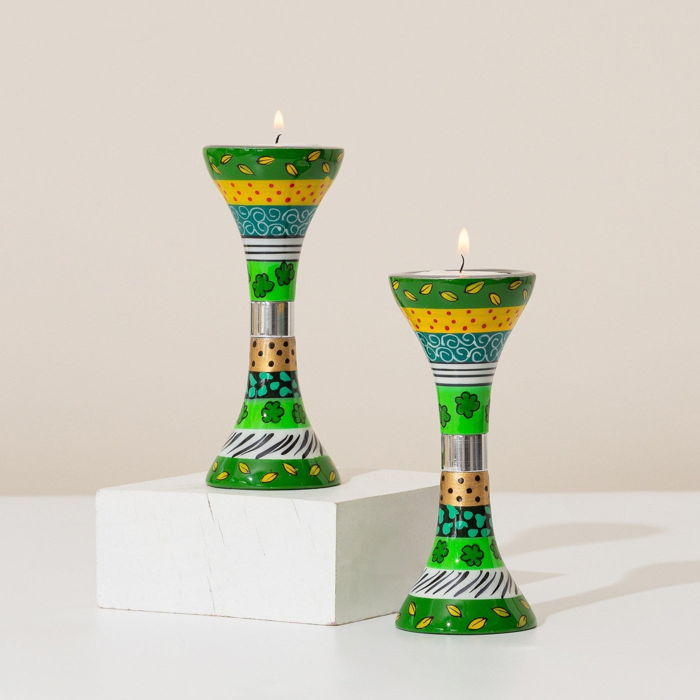 Shabbat Candle Holders – Handmade Aluminum Design for Shabbat – Premium Short Series  Green