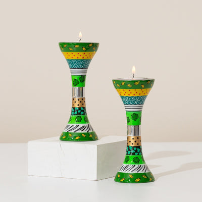Shabbat Candle Holders – Handmade Aluminum Design for Shabbat – Premium Short Series  Green