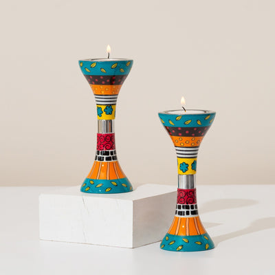 Handcrafted Shabbat Candlesticks in Yellow Cast Aluminum - Premium Short