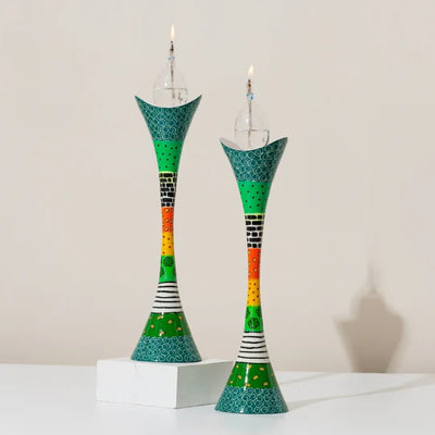 Candleholders designed from hand-cast aluminum in red, Premium Curved series 
