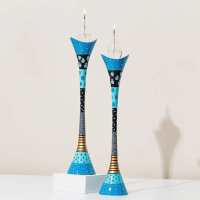 Candleholders designed from hand-cast aluminum in red, Premium Curved series 