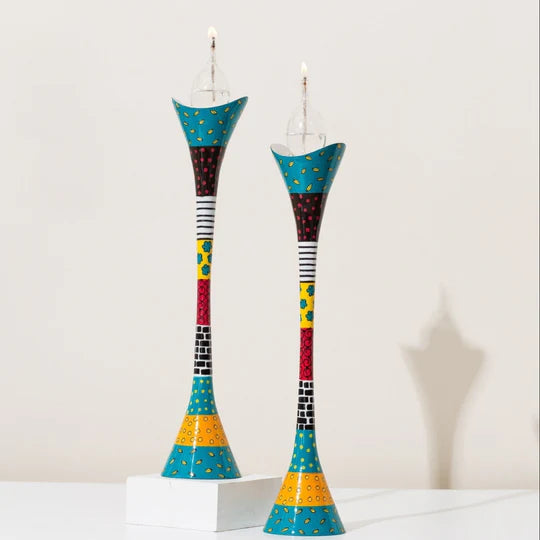 Candleholders designed from hand-cast aluminum in red, Premium Curved series 