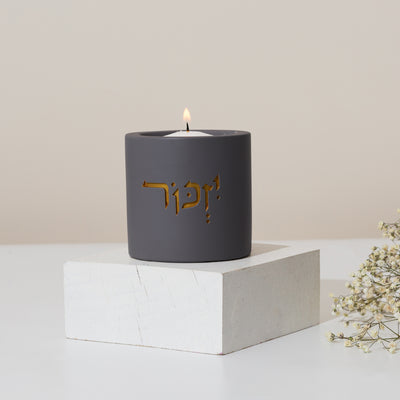 Memorial Candle Holder in Dark Gray Concrete - To Remember