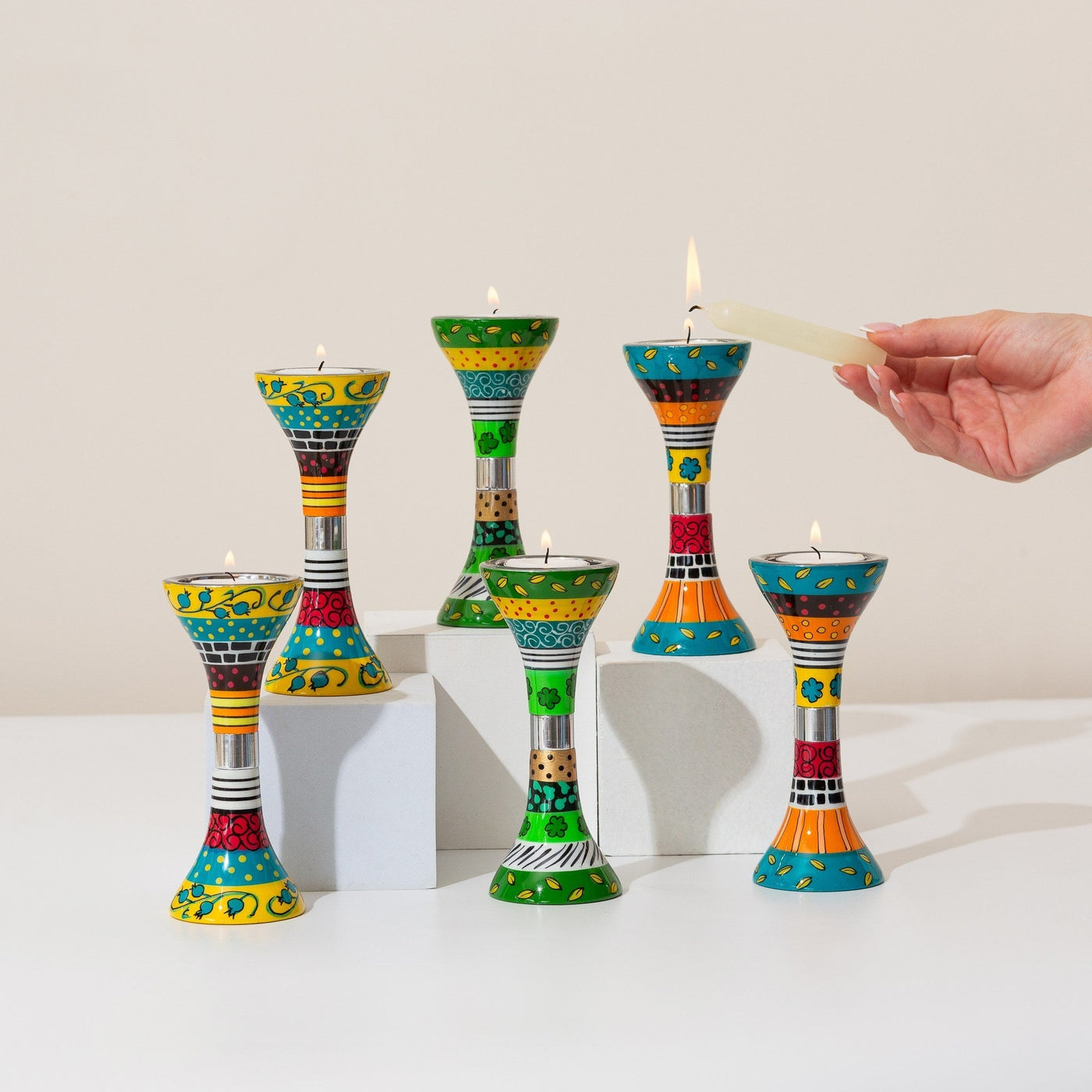 Handcrafted Shabbat Candlesticks in Yellow Cast Aluminum - Premium Short