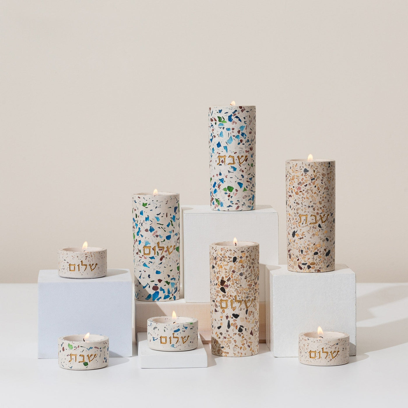 Handcrafted Shabbat Candlesticks – Terrazzo Series 