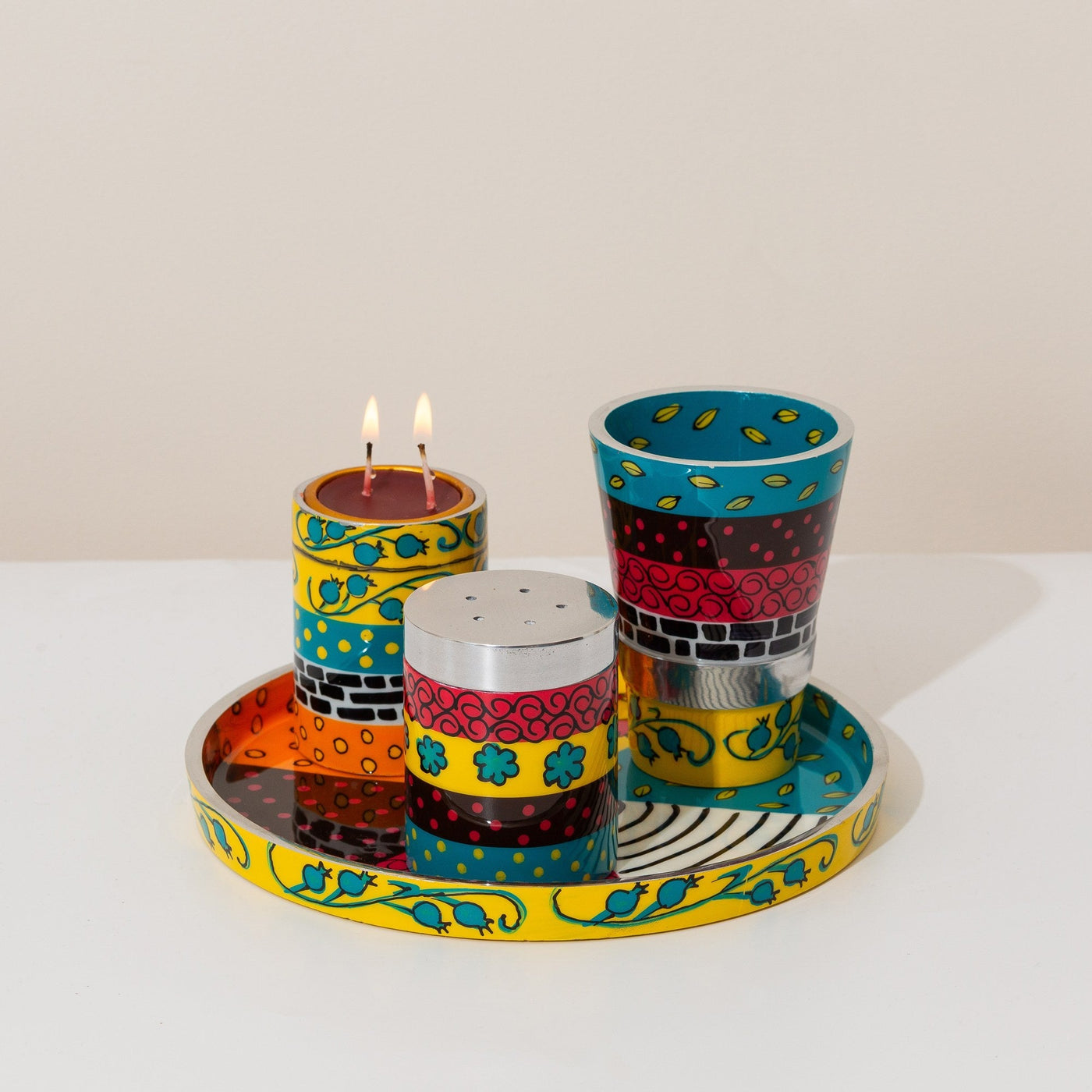 Handcrafted Havdalah Set with Colorful Enamel - Premium Series 