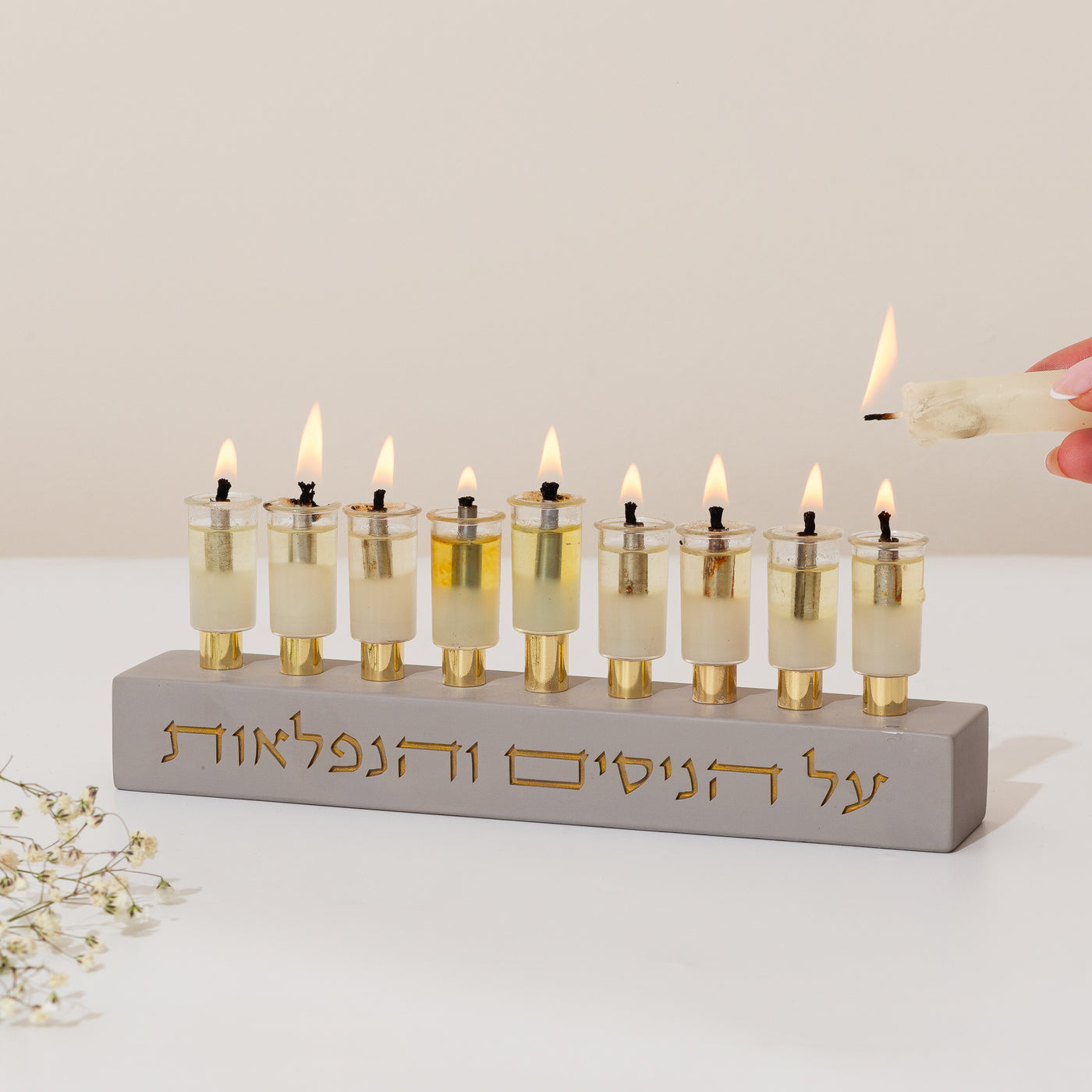 Modern Concrete Hanukkah Menorah - The Miracle Of Light