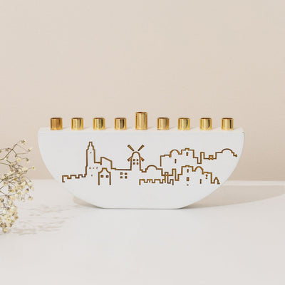 Handmade Concrete Menorah – Jerusalem Outline L Series