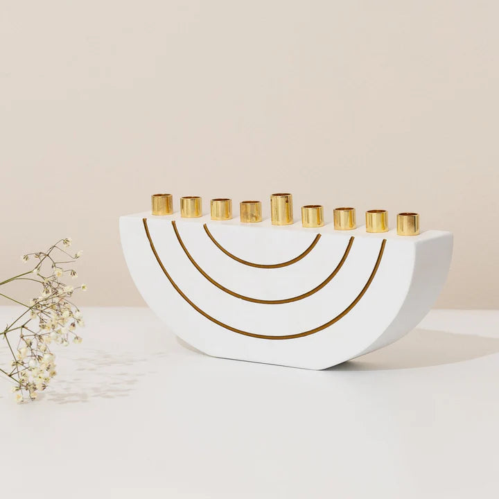Concrete menorahs in a clean design with gold canes - GLAM Series 