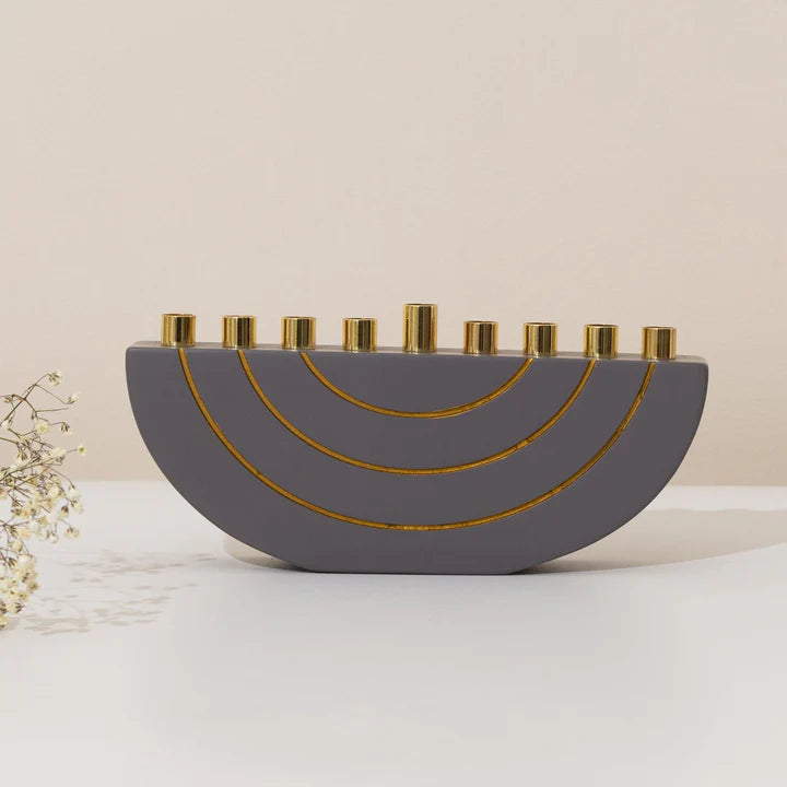 Concrete menorahs in a clean design with gold canes - GLAM Series 
