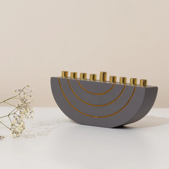 Concrete menorahs in a clean design with gold canes - GLAM Series 