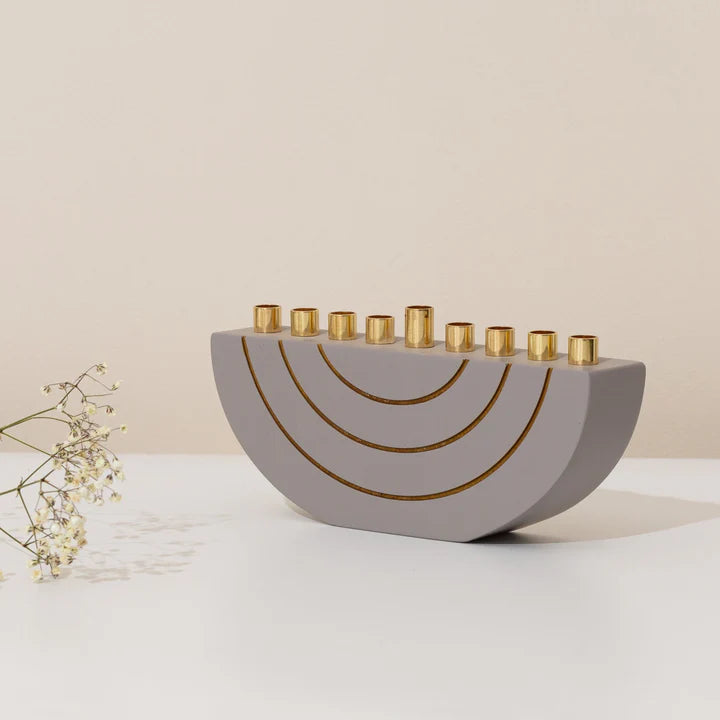 Concrete menorahs in a clean design with gold canes - GLAM Series 