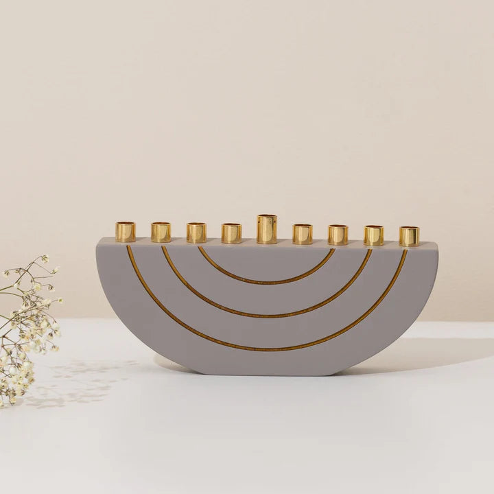 Concrete menorahs in a clean design with gold canes - GLAM Series 