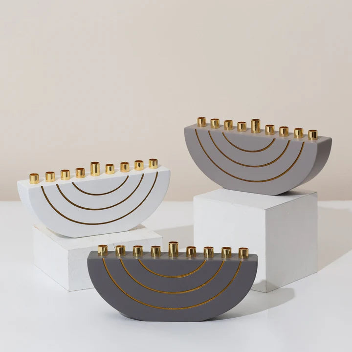 Concrete menorahs in a clean design with gold canes - GLAM Series 