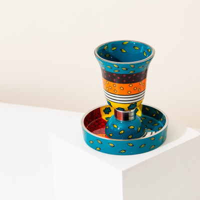 Blue Painted Kiddush Cup - Premium Curved