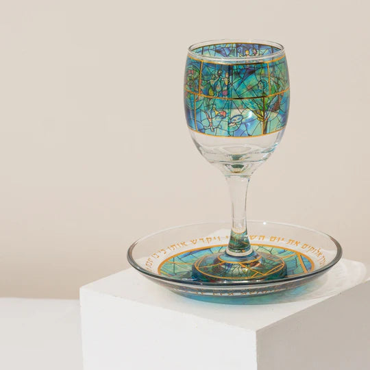Luxurious and designed Shabbat set - Chagall Blue Series 