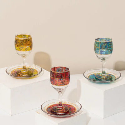 Glass Kiddush Cup with gold engraving in Chagall design, yellow color - Chagall Glass model (Copy)  Yellow