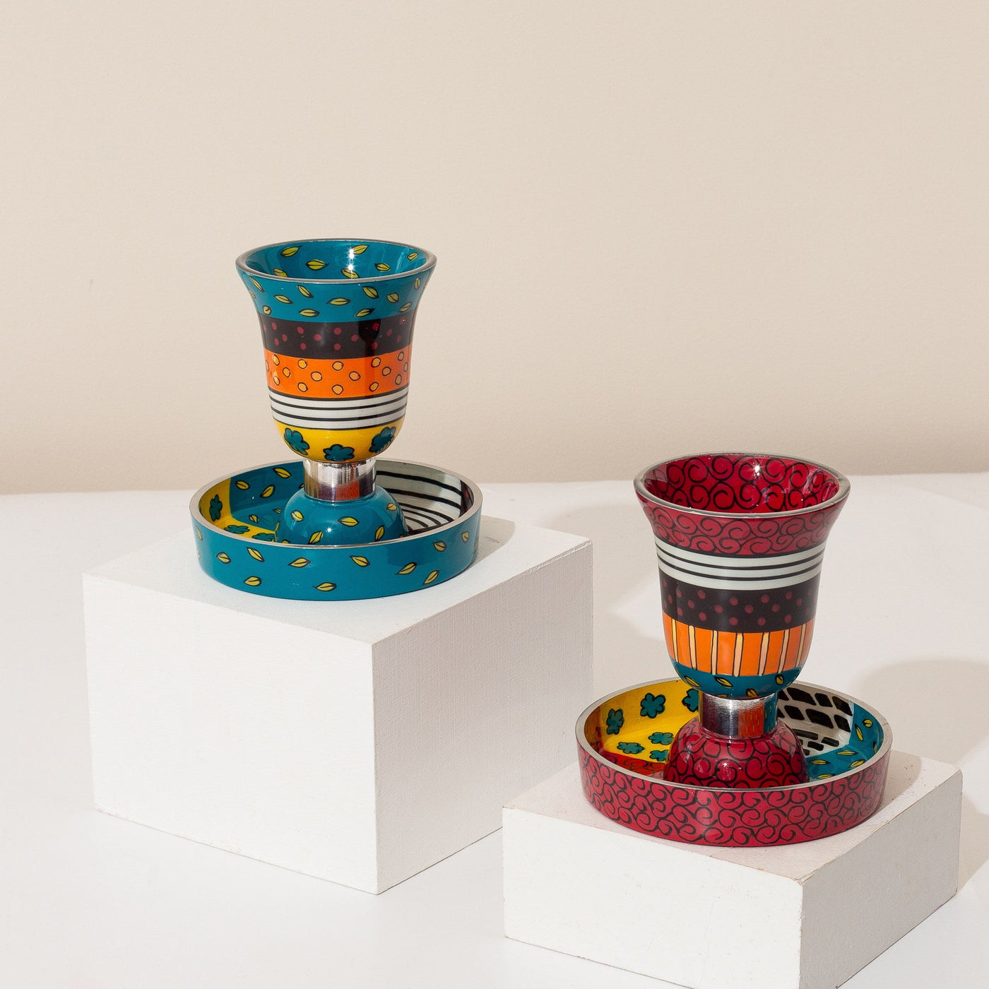 Red Painted Kiddush Cup - Premium Curved