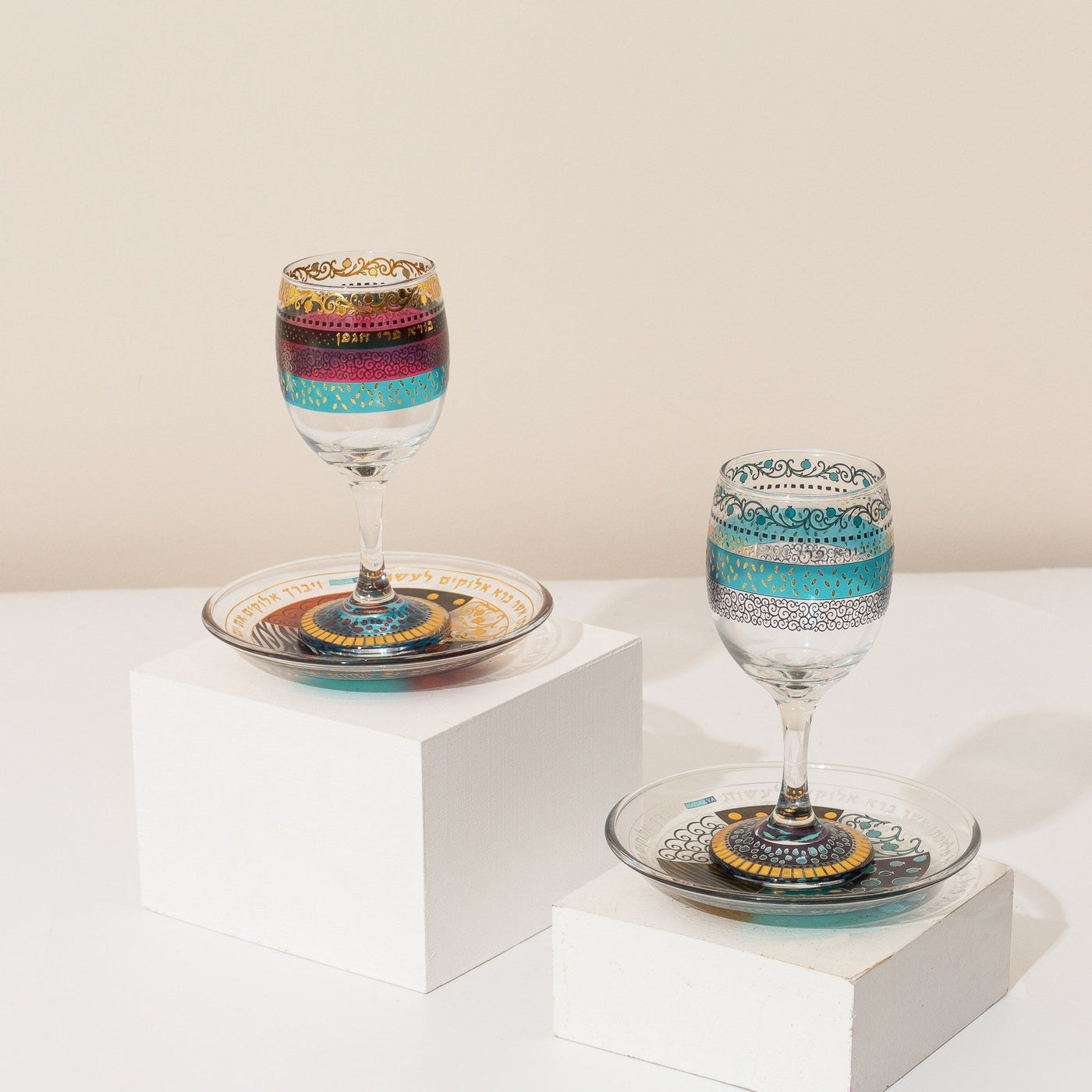 Elegant Kiddush Wine Glass with Colorful Silver – Glass & Colors Series