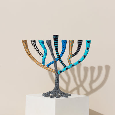 Aluminum Hanukkah Menorah - Enamel Painted - The Wild Tree