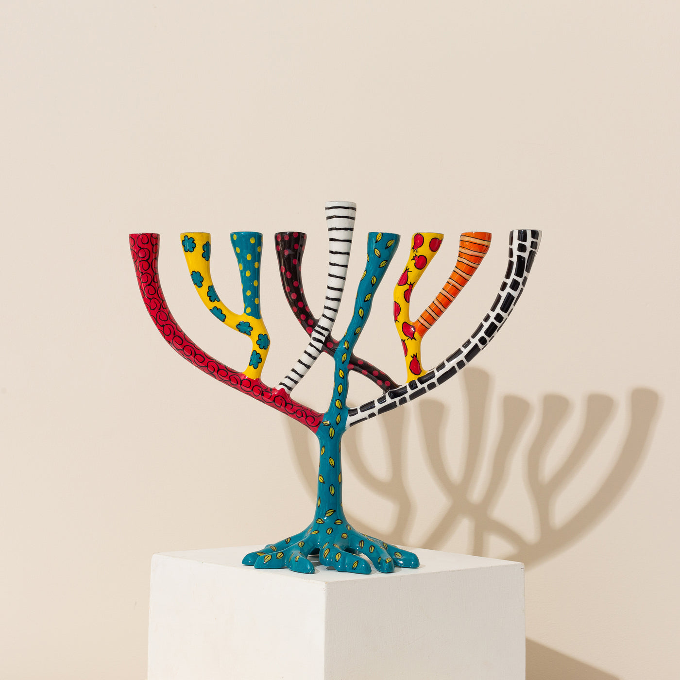 Aluminum Hanukkah Menorah - Enamel Painted - The Wild Tree