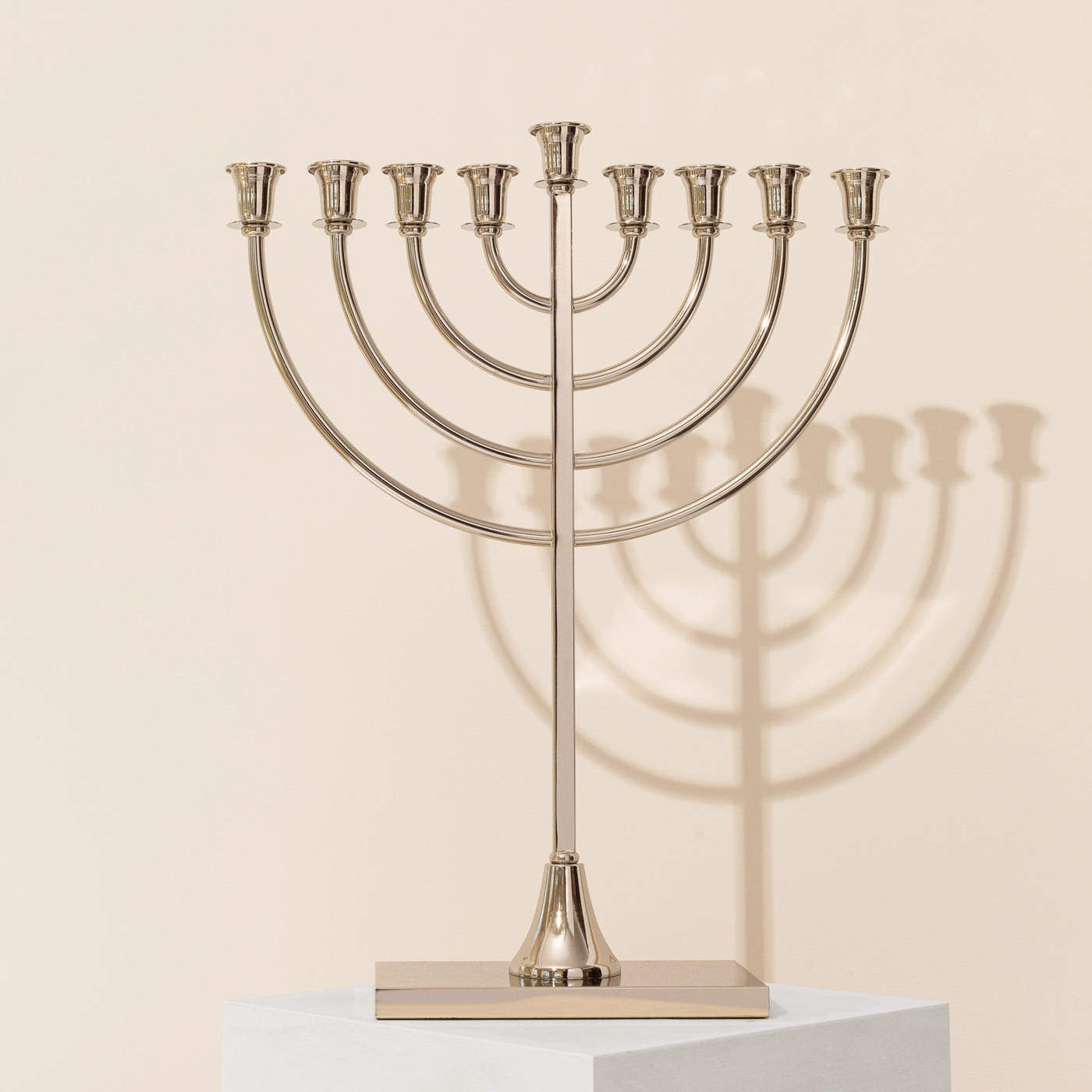 Large Nickel-Plated Hanukkah Menorah - The Classic One