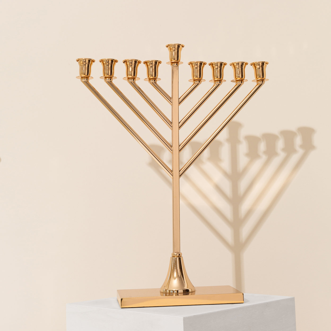 Nickel and Gold-Plated Hanukkah Menorah - Jerusalem Temple