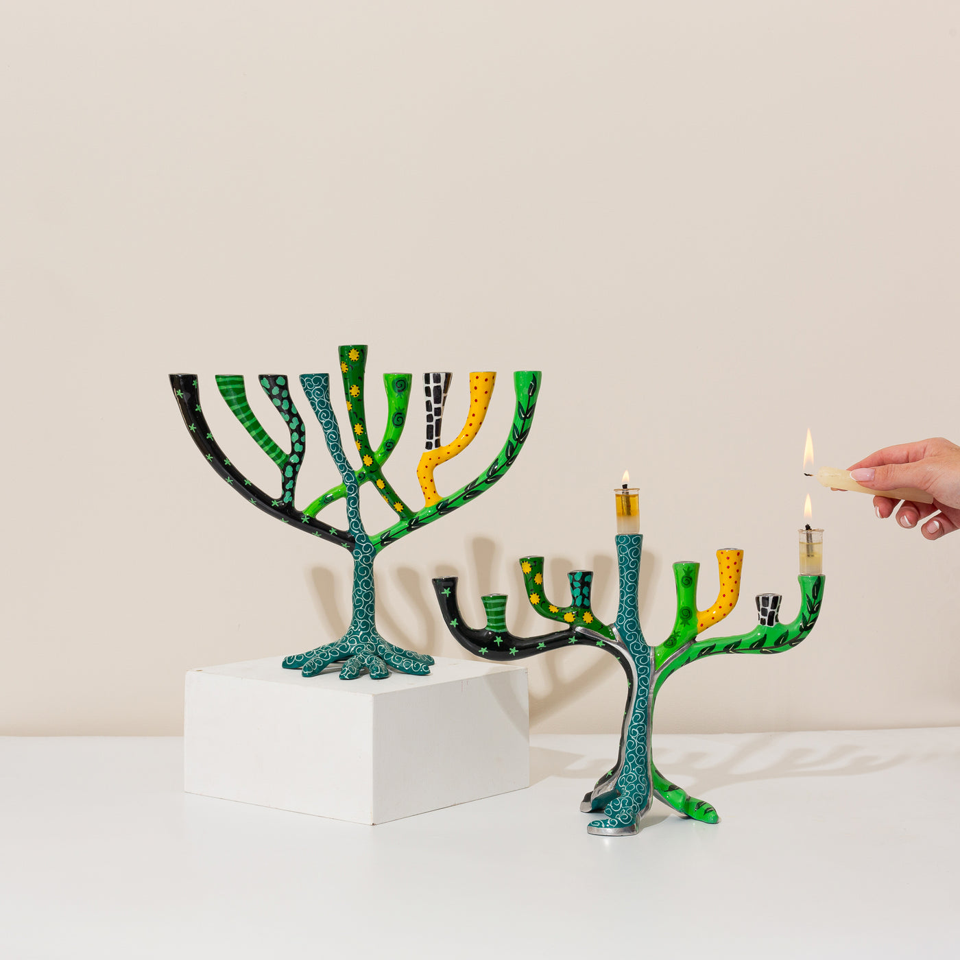 Aluminum Hanukkah Menorah - Enamel Painted - The Wild Tree