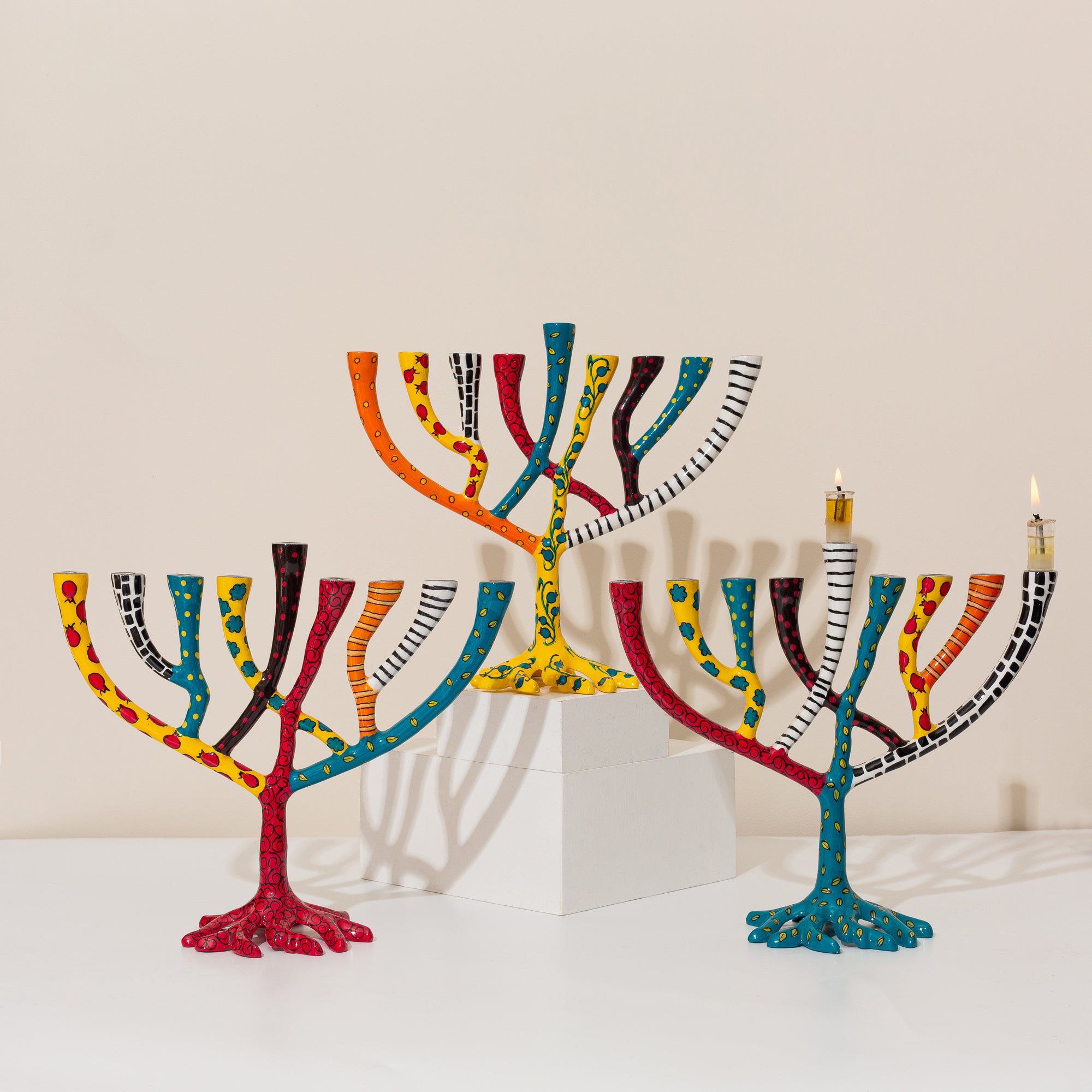 Handcrafted Aluminum Hanukkah Menorahs - Enamel Painted - The Wild Tre ...