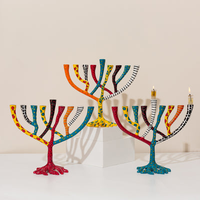 "Tree of Life" Hanukkah Menorah - Cast Aluminum, Enamel Painted - The Wild Tree